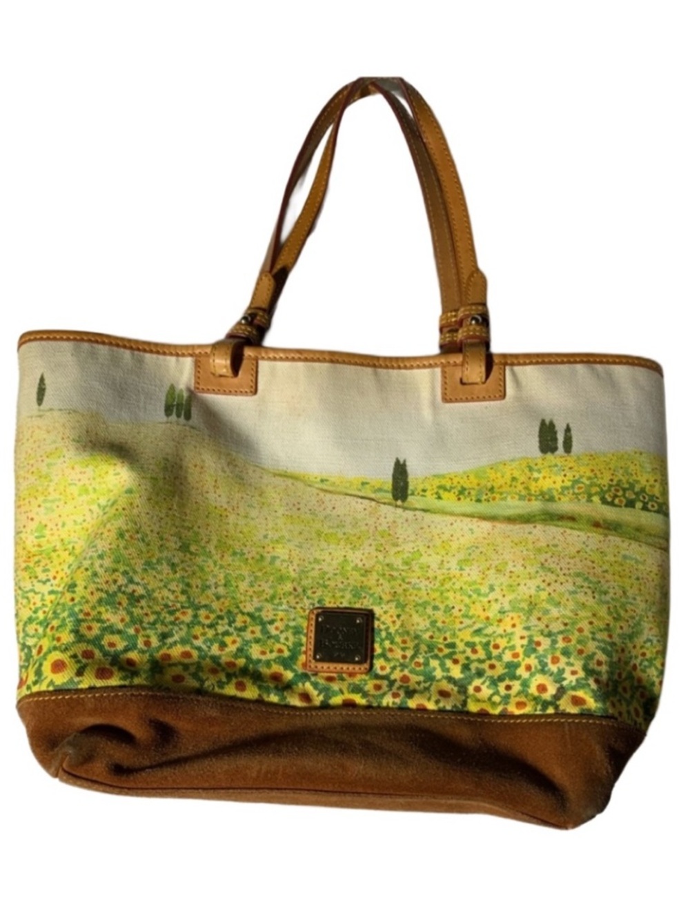 DOONEY & BOURKE Canvas Landscape Tan Suede Red Interior Tote